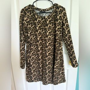 Unused Long Sleeve Mini Dress with Animal Print from Shein